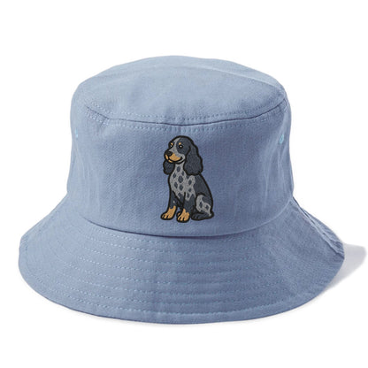 English Cocker Spaniel - Blue roan embroidered sitting pose - Bucket Hat - Summer Sky(Blue)