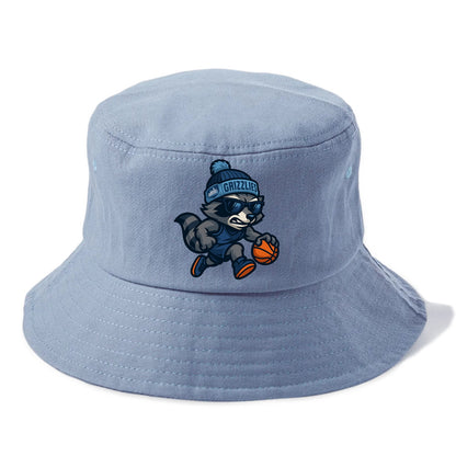 Memphis Raccoon wearing Grizzlies beanie with riverboat patch and wayfarer sunglasses - Bucket Hat - Summer Sky(Blue)