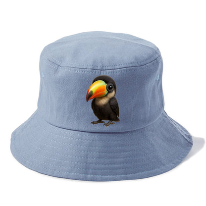 Baby Toucan - oversized colorful beak, black feathers, bright eyes, front-facing, - Bucket Hat - Summer Sky(Blue)