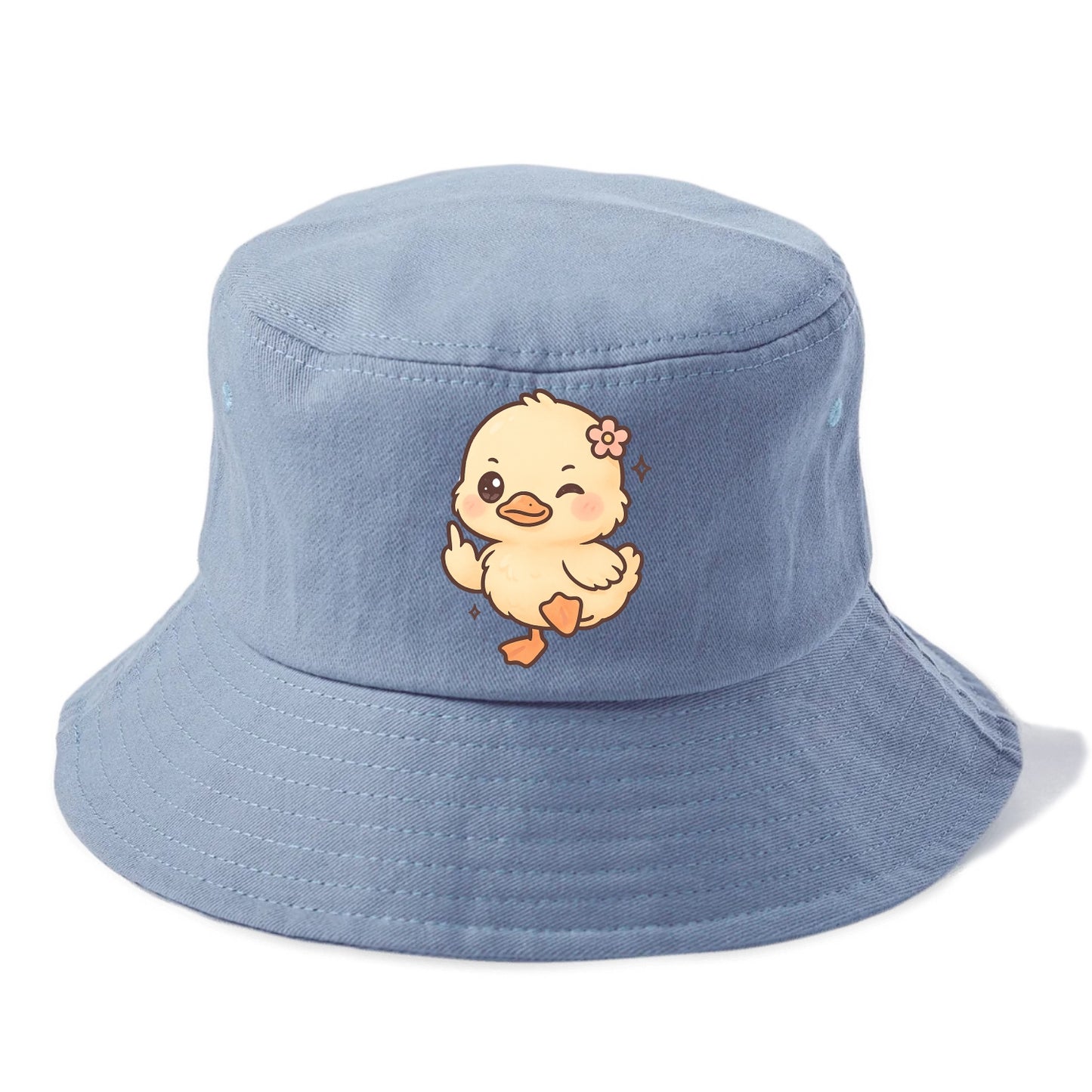 fluffy baby duck with small flower, one webbed foot raised sassily - Bucket Hat - Summer Sky(Blue)