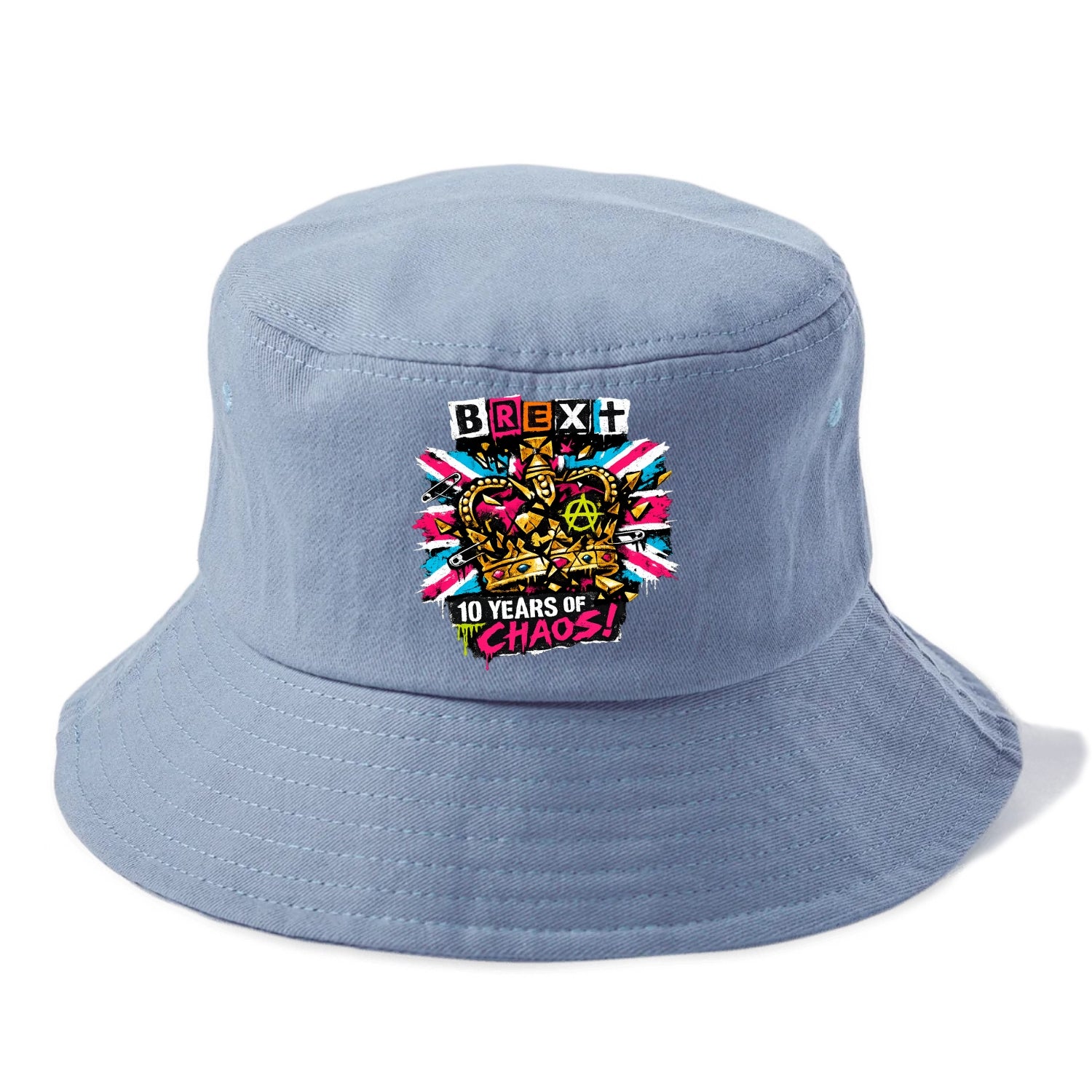 BROKEN CROWN | Shattered British crown | Gold fragments scattered | Power dismantled | - Bucket Hat - Summer Sky(Blue)