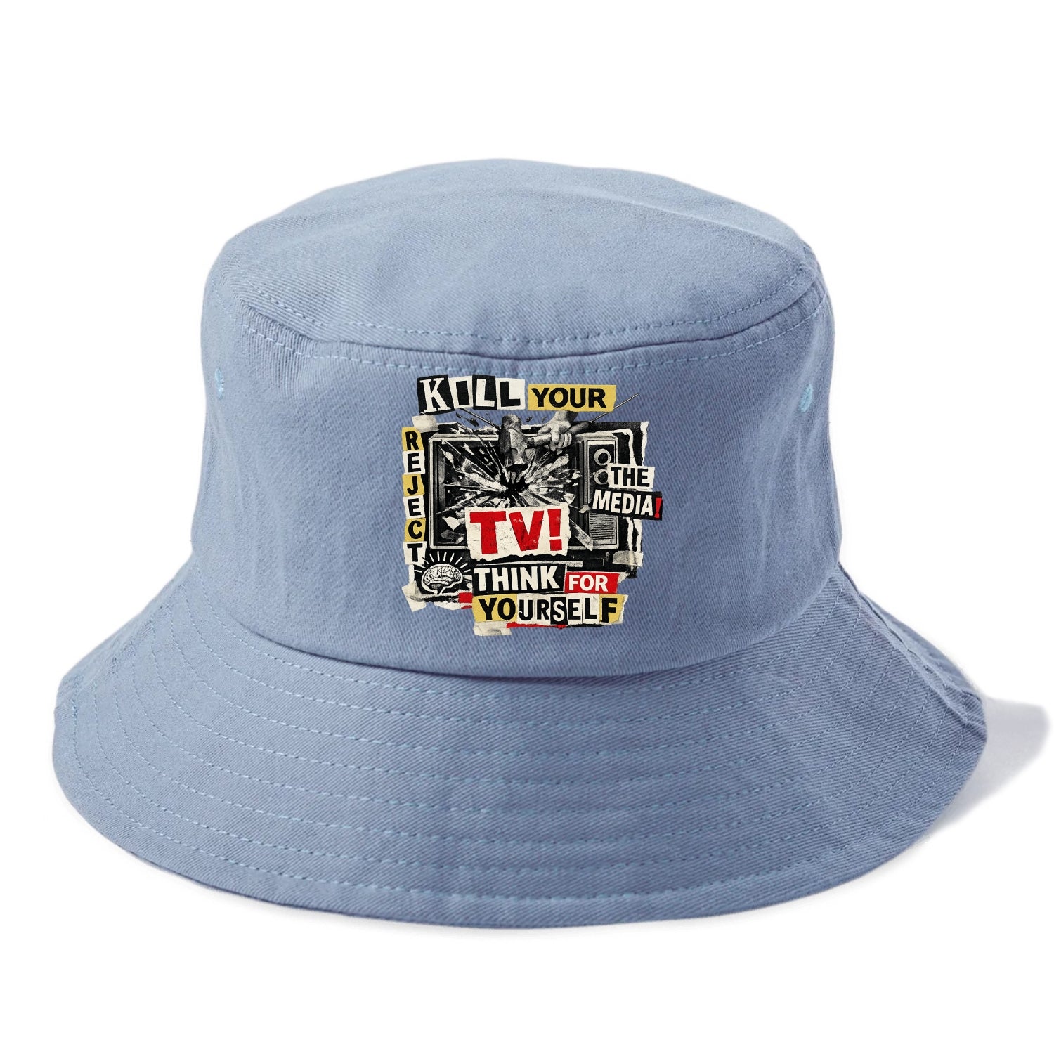 KILL YOUR TV | Smashed television | Reject media | Think for yourself | Analog - Bucket Hat - Summer Sky(Blue)