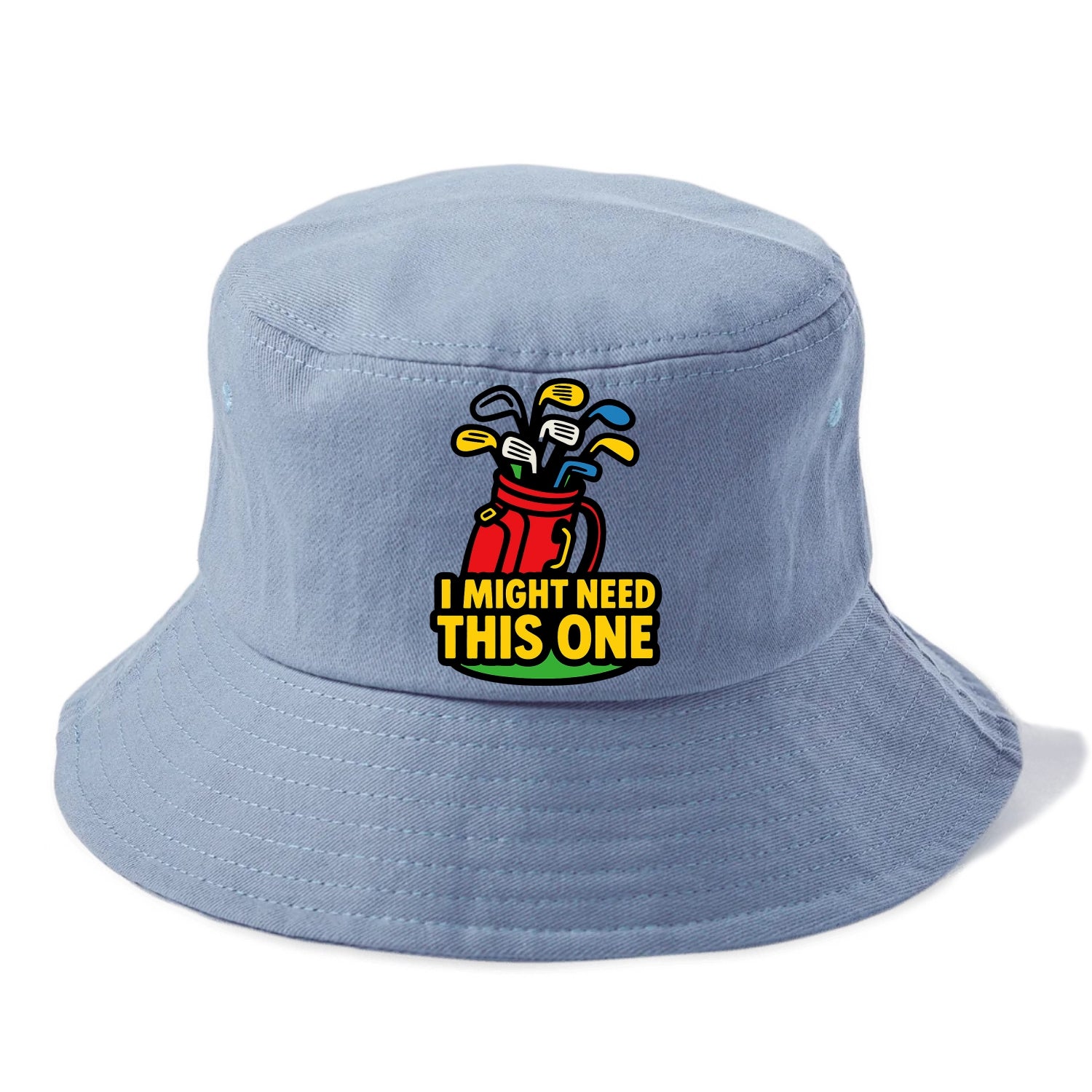 Golf bag overflowing with too many clubs - "I Might Need This One" - gear addiction - Bucket Hat - Summer Sky(Blue)