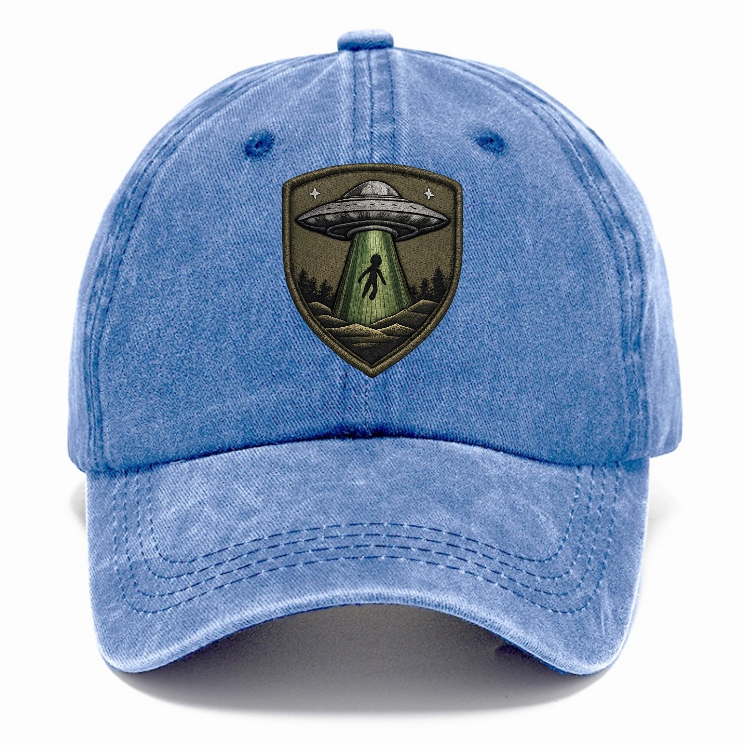 UFO ALIEN - flying saucer with beam in silver and green , extraterrestrial - Classic Cap - Summer Sky(Blue)