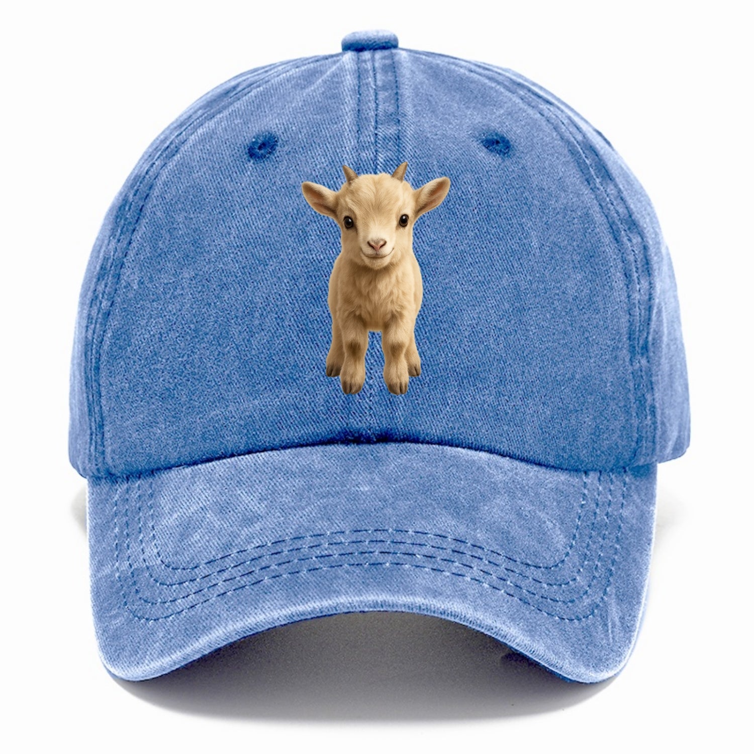 Baby Goat Kid - small horns, rectangular pupils, fluffy, playful eyes, front-facing, - Classic Cap - Summer Sky(Blue)