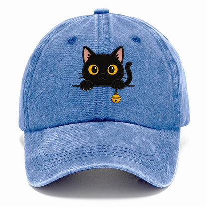 Midnight the black cat leaning sideways with chin resting on left paw. - Classic Cap - Summer Sky(Blue)