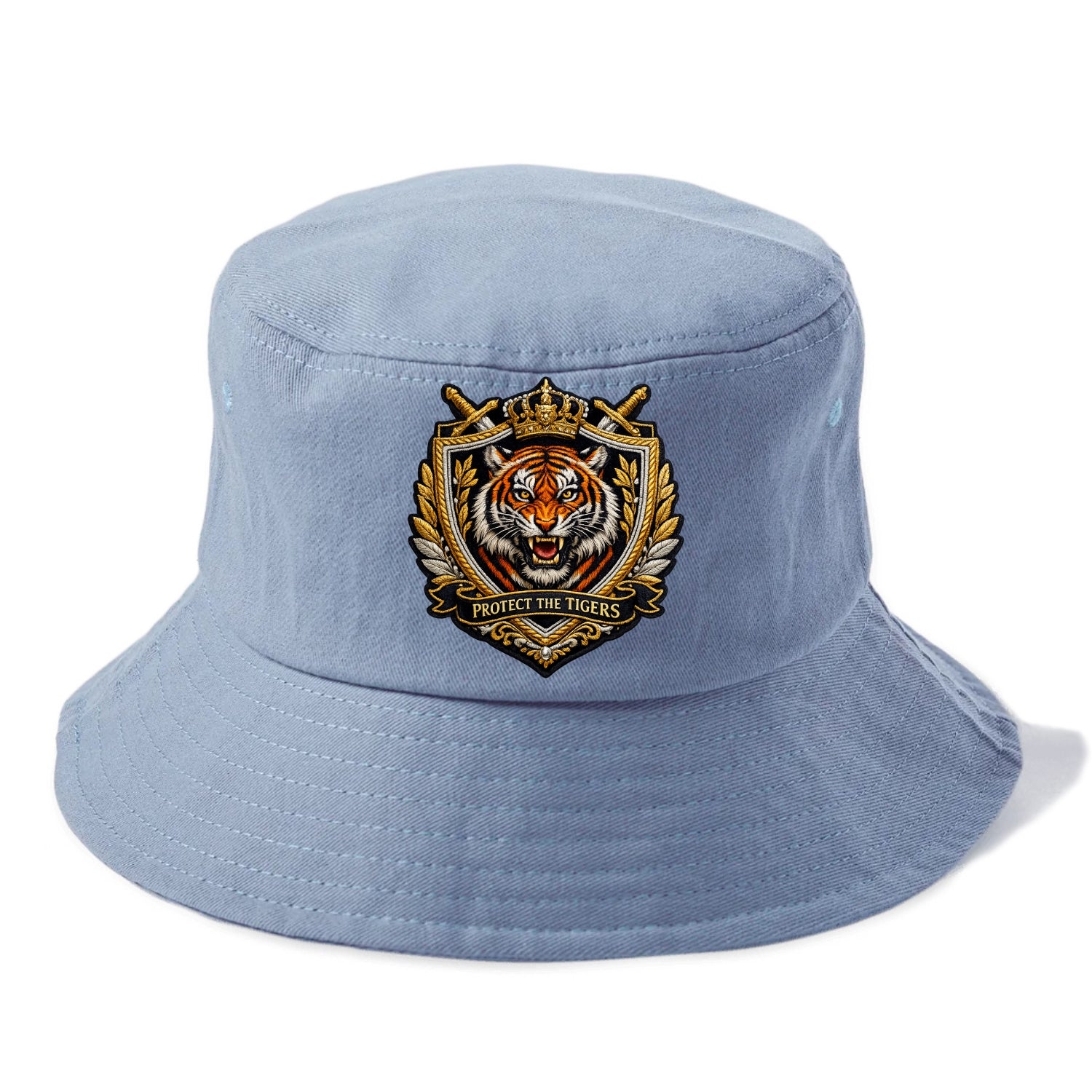 PROTECT THE TIGERS - tiger with shield in orange , big cat conservation - Bucket Hat - Summer Sky(Blue)