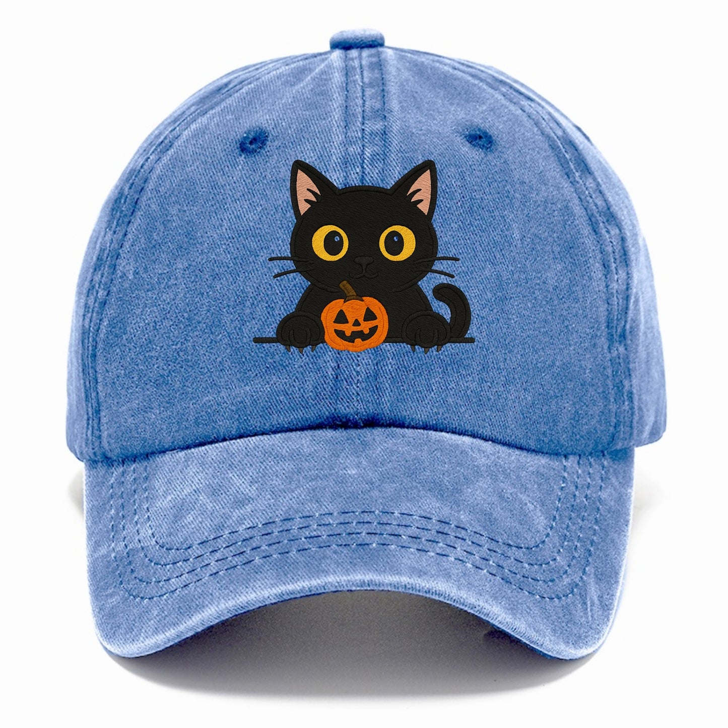 Midnight the black cat wearing round spectacles while studying the viewer. - Classic Cap - Summer Sky(Blue)