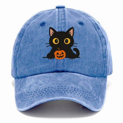 Midnight the black cat wearing round spectacles while studying the viewer. - Classic Cap - Summer Sky(Blue)