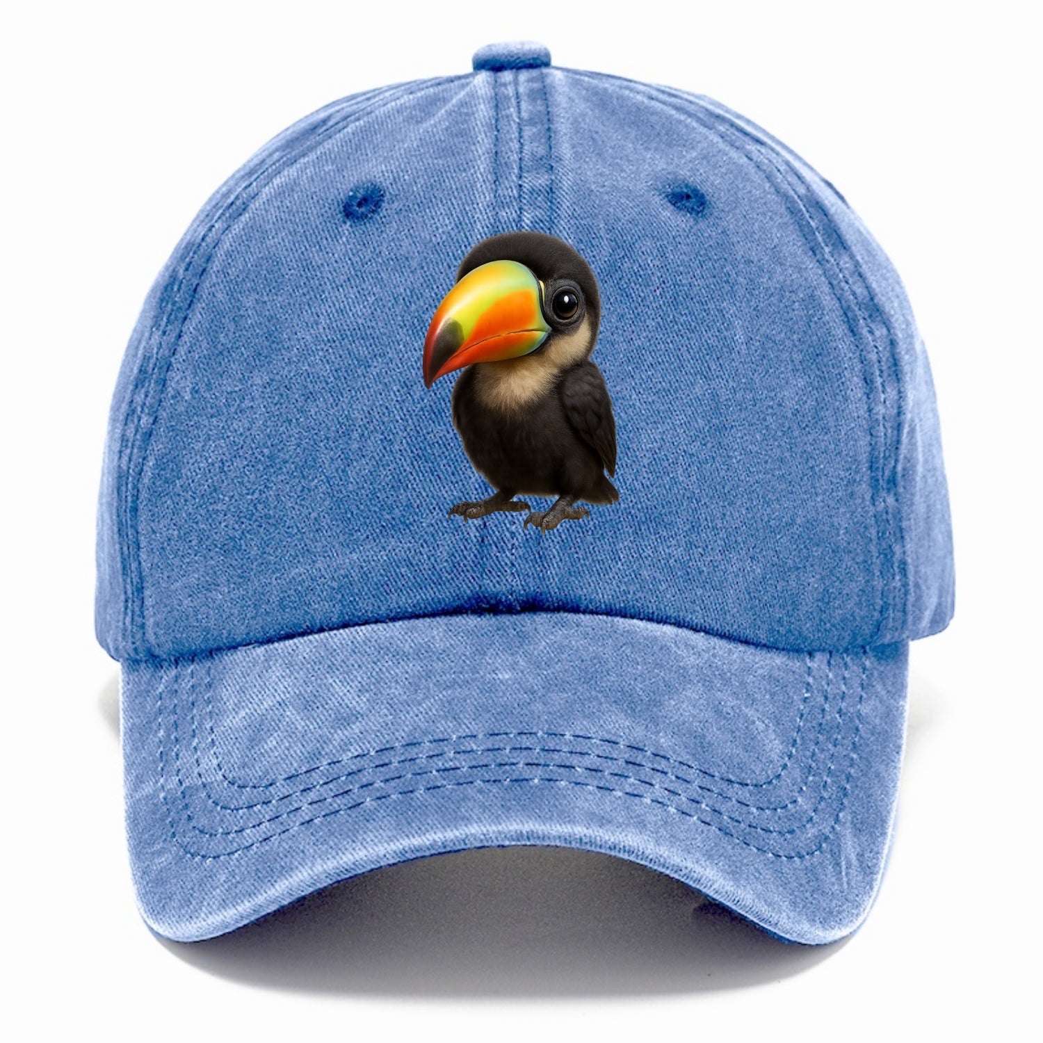 Baby Toucan - oversized colorful beak, black feathers, bright eyes, front-facing, - Classic Cap - Summer Sky(Blue)