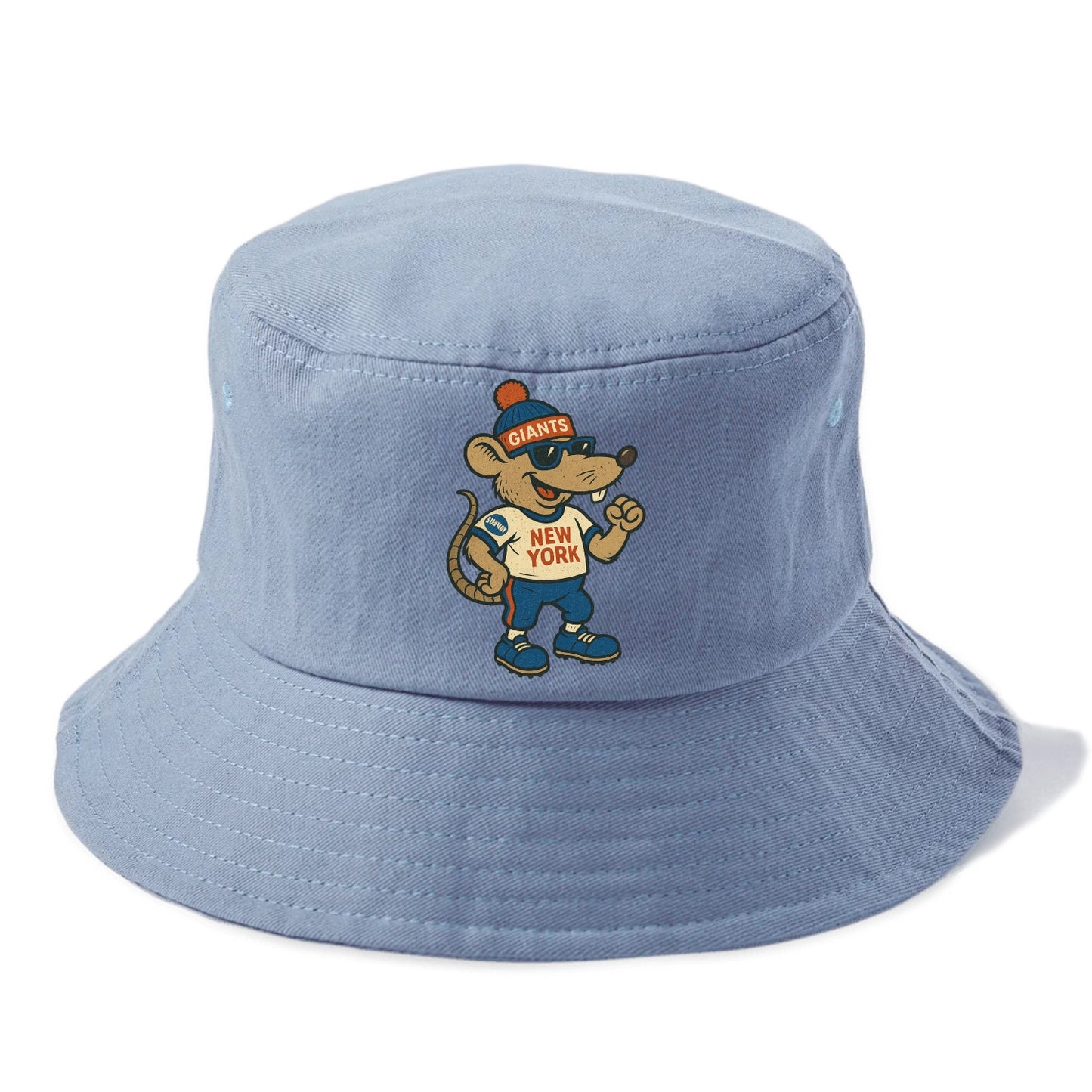 New York Rat wearing Giants beanie with subway patch and wayfarer sunglasses - Bucket Hat - Summer Sky(Blue)