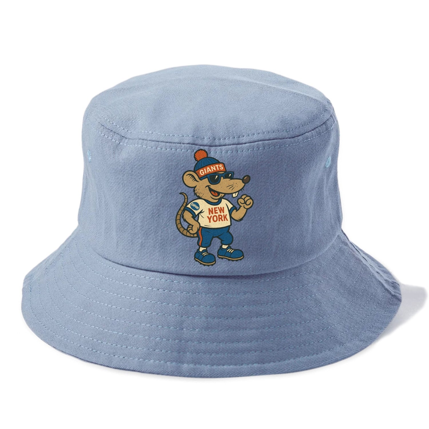 New York Rat wearing Giants beanie with subway patch and wayfarer sunglasses - Bucket Hat - Summer Sky(Blue)
