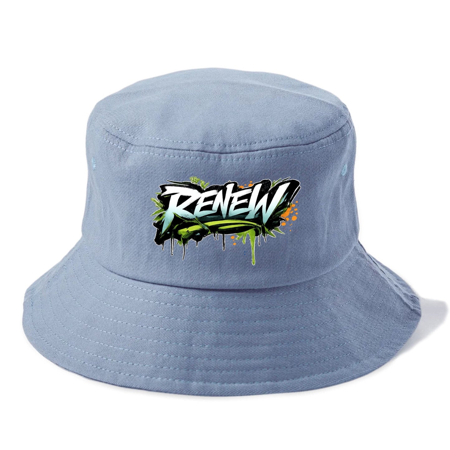 Bold typography design - "RENEW" - starting fresh, regenerating - Bucket Hat - Summer Sky(Blue)