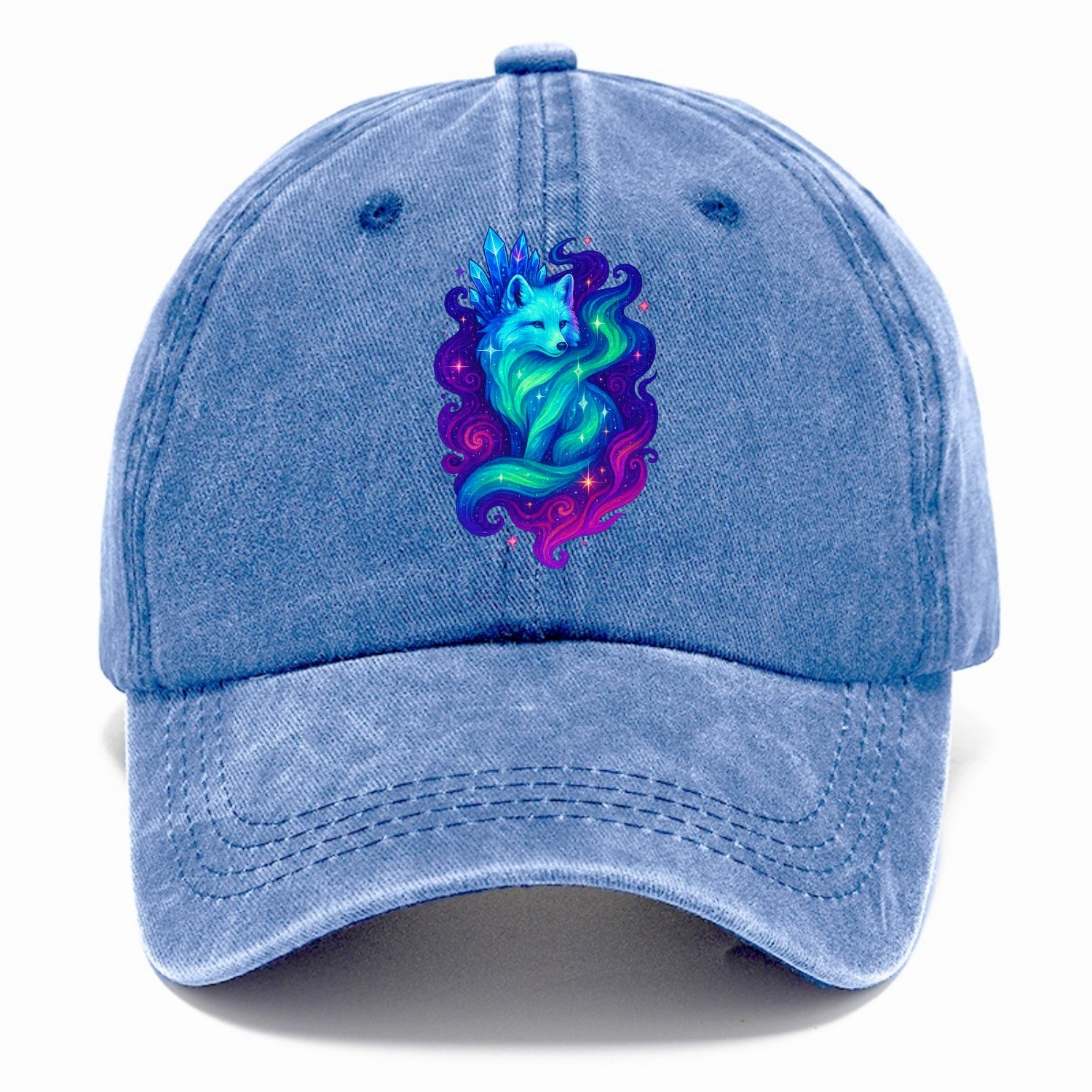 Ethereal arctic fox with fur that transforms into crystal formations, northern lights - Classic Cap - Summer Sky(Blue)
