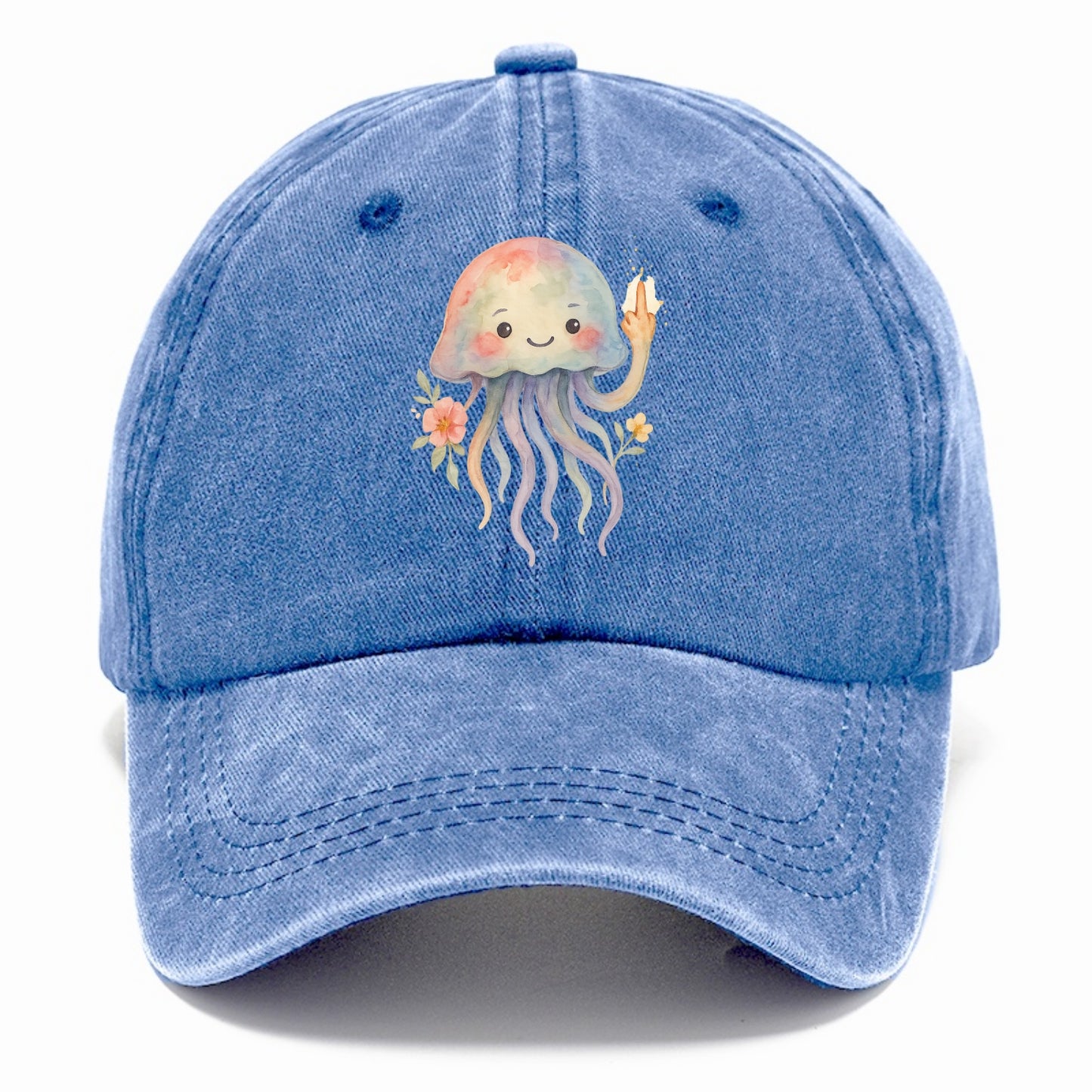 jellyfish with kawaii face and tentacles, one tentacle pointing up defiantly - Classic Cap - Summer Sky(Blue)