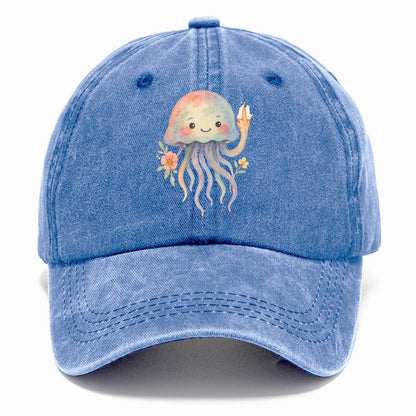 jellyfish with kawaii face and tentacles, one tentacle pointing up defiantly - Classic Cap - Summer Sky(Blue)