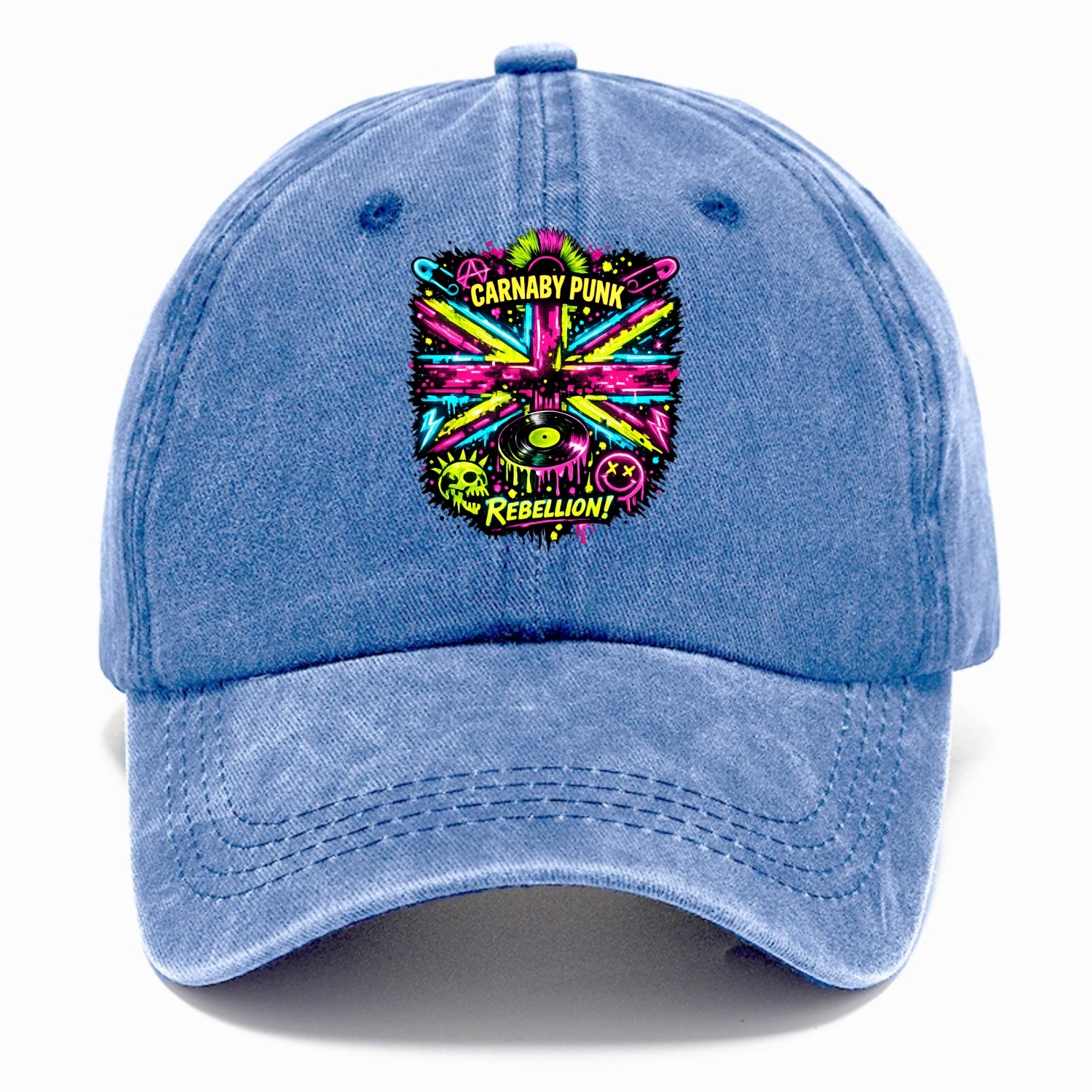 CARNABY PUNK | Swinging 60s meets 70s punk | Psychedelic Union Jack pattern | Bold - Classic Cap - Summer Sky(Blue)