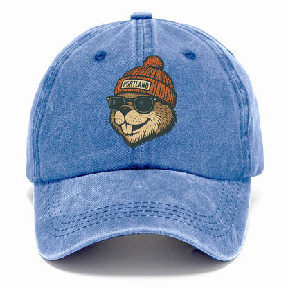 Oregon Beaver wearing Portland beanie with pom pom and wayfarer sunglasses - Classic Cap - Summer Sky(Blue)