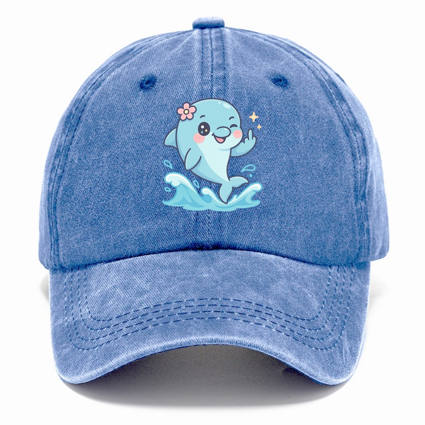 smiling dolphin jumping through ocean waves, one fin up with attitude - Classic Cap - Summer Sky(Blue)