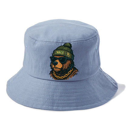 Waco Bear wearing Baylor beanie with BU patch - Bucket Hat - Summer Sky(Blue)
