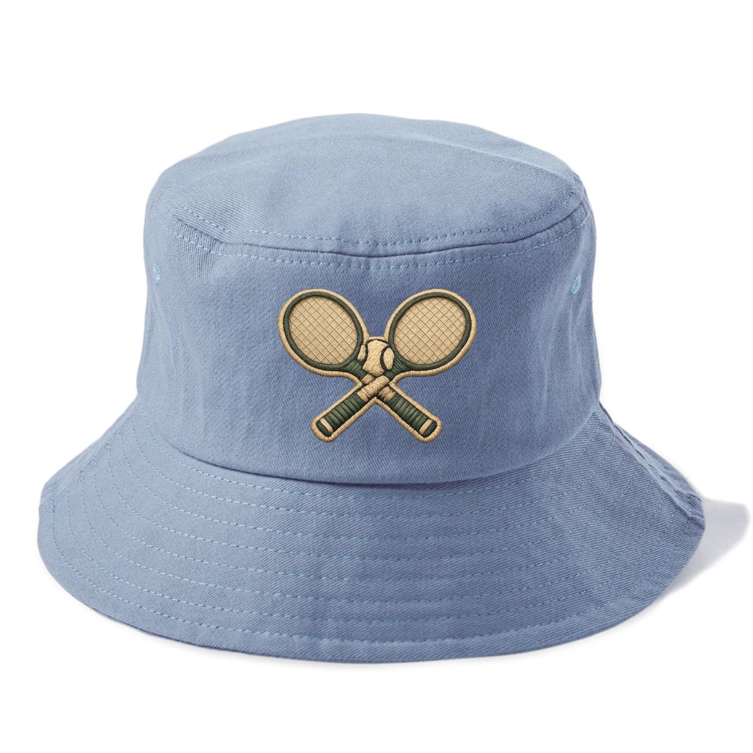 Embroidered patch design - TENNIS RACKET CROSSED - tennis rackets with ball in white - Bucket Hat - Summer Sky(Blue)
