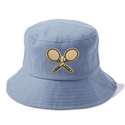 Embroidered patch design - TENNIS RACKET CROSSED - tennis rackets with ball in white - Bucket Hat - Summer Sky(Blue)