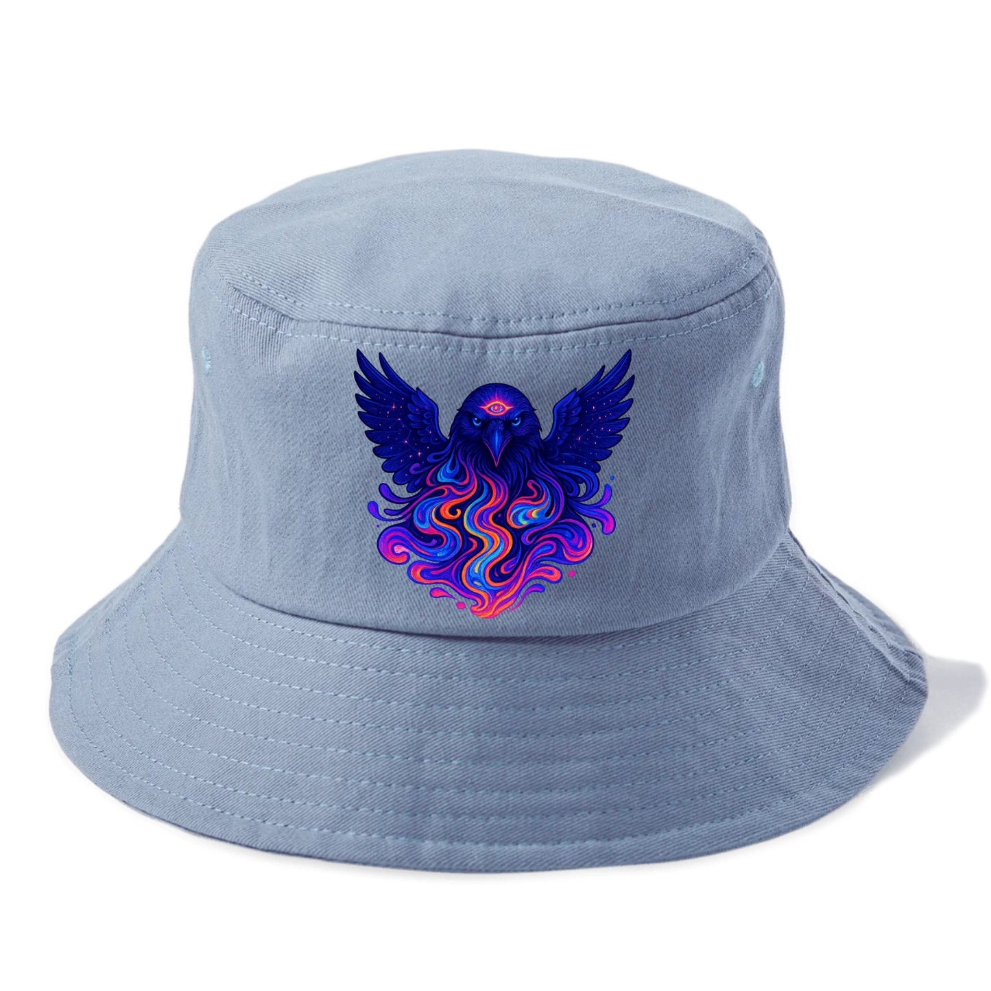 Mysterious raven with feathers showing future visions in neon colors, wings spread - Bucket Hat - Summer Sky(Blue)