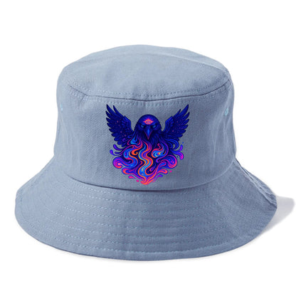 Mysterious raven with feathers showing future visions in neon colors, wings spread - Bucket Hat - Summer Sky(Blue)