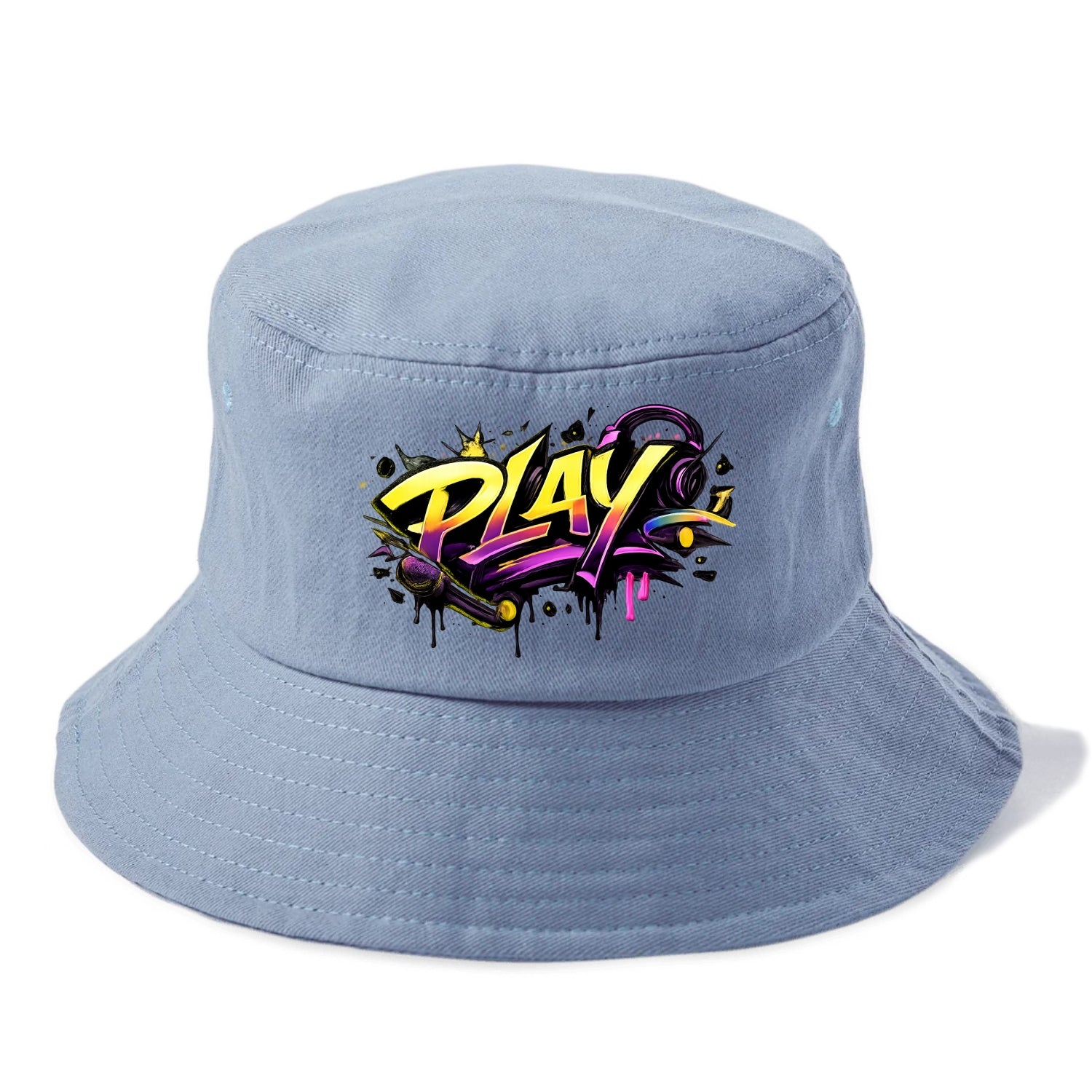 Bold typography design - "PLAY" - creative expression, musical performance - Bucket Hat - Summer Sky(Blue)