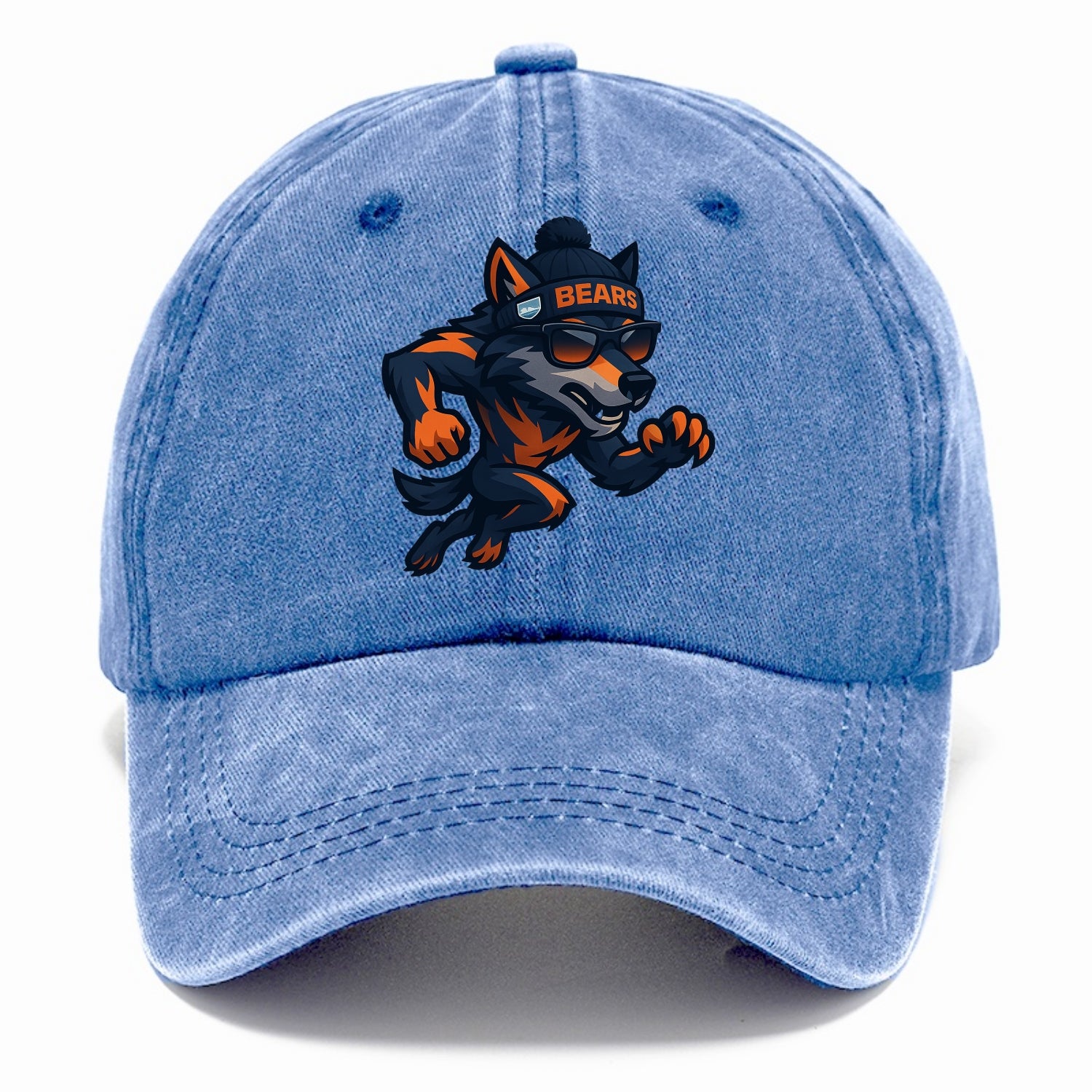 Chicago Wolf wearing Bears beanie with Lake Michigan patch and wayfarer sunglasses - Classic Cap - Summer Sky(Blue)