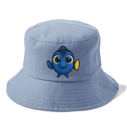 Baby Blue Tang - bright blue with yellow tail, big eyes, front-facing, Dory-style - Bucket Hat - Summer Sky(Blue)