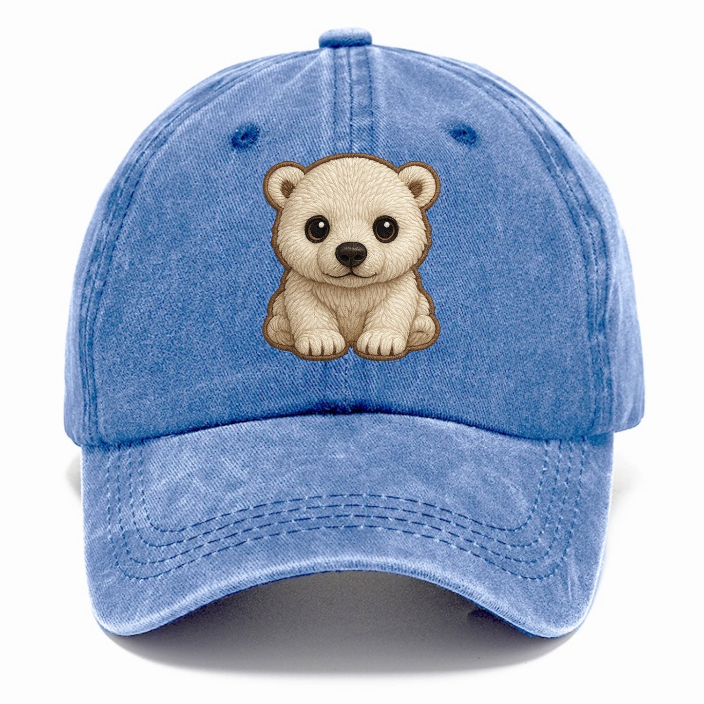 Baby Polar Bear Cub - white fluffy, black nose, dark curious eyes, front-facing, - Classic Cap - Summer Sky(Blue)