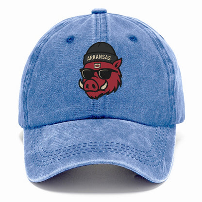 Fayetteville Razorback wearing Arkansas beanie with hog patch - Classic Cap - Summer Sky(Blue)