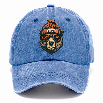 Montana Grizzly Bear wearing Billings beanie with pom pom and wayfarer sunglasses - Classic Cap - Summer Sky(Blue)