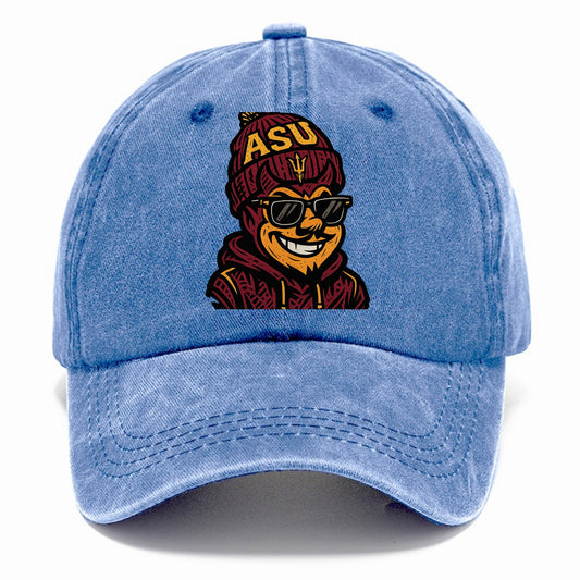 Tempe Sparky wearing Arizona State beanie with fork patch - Classic Cap - Summer Sky(Blue)