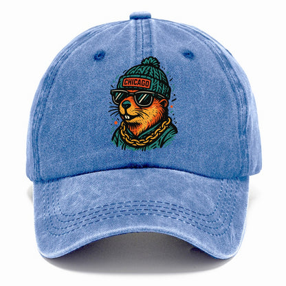 Illinois Prairie Dog wearing Chicago beanie with pom pom and wayfarer sunglasses - Classic Cap - Summer Sky(Blue)