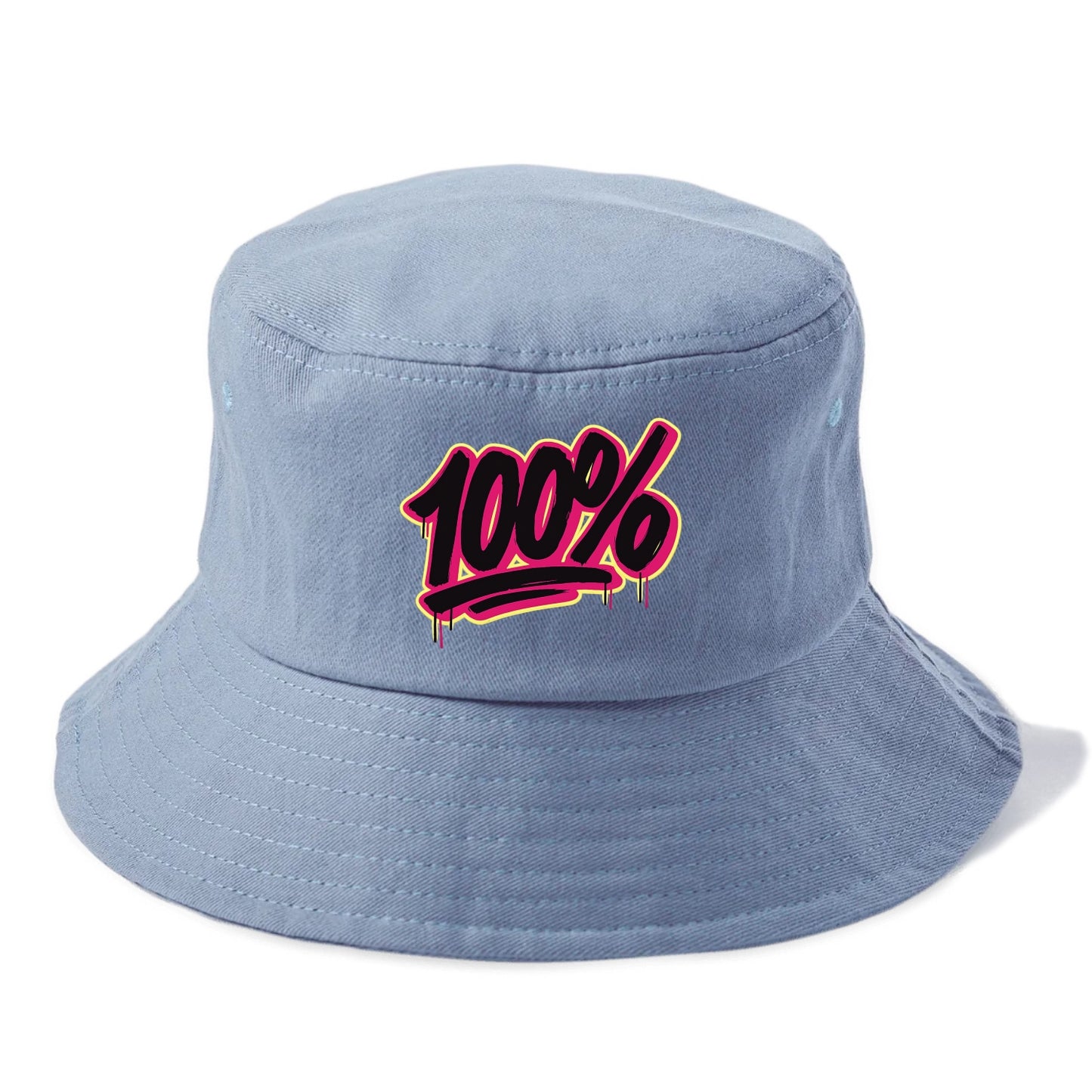 Bold typography design - "100%" - all in, fully committed - Bucket Hat - Summer Sky(Blue)