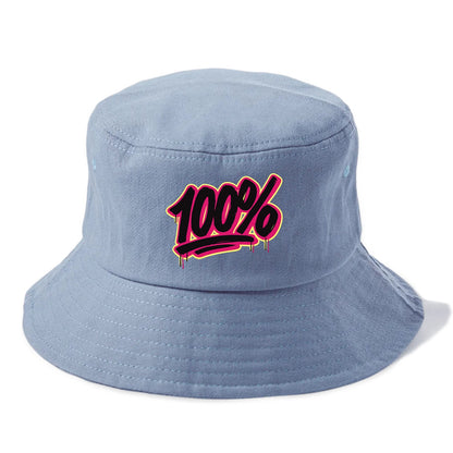 Bold typography design - "100%" - all in, fully committed - Bucket Hat - Summer Sky(Blue)