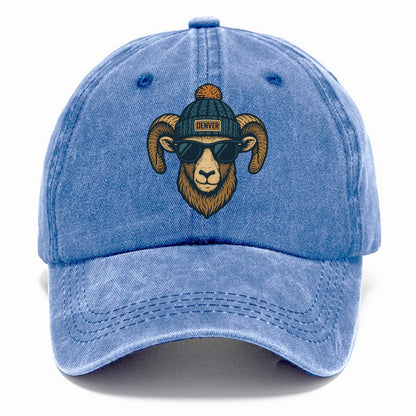 Colorado Rocky Mountain Bighorn Sheep wearing Denver beanie with pom pom and wayfarer - Classic Cap - Summer Sky(Blue)