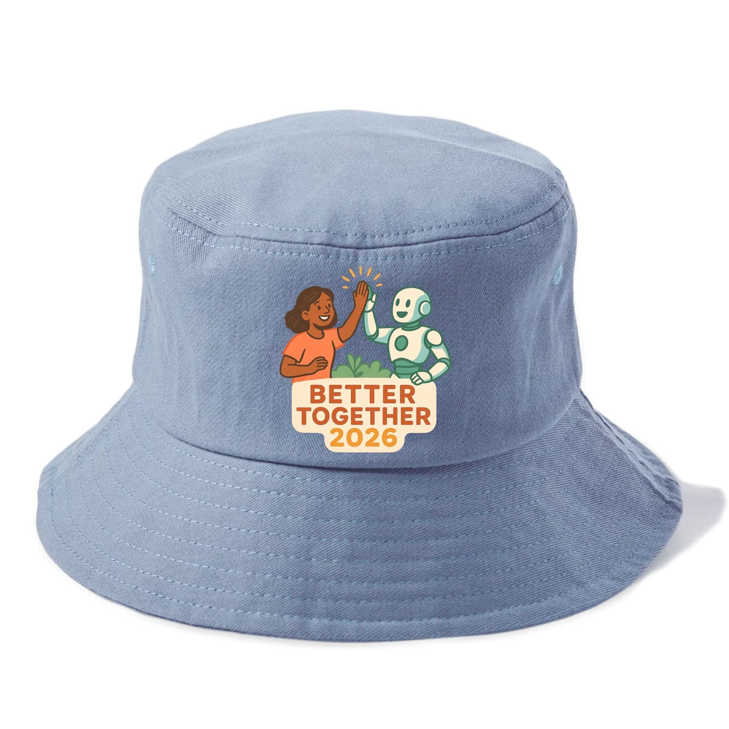 Human and AI robot high-fiving as collaborative partners - "Better Together 2026" - - Bucket Hat - Summer Sky(Blue)