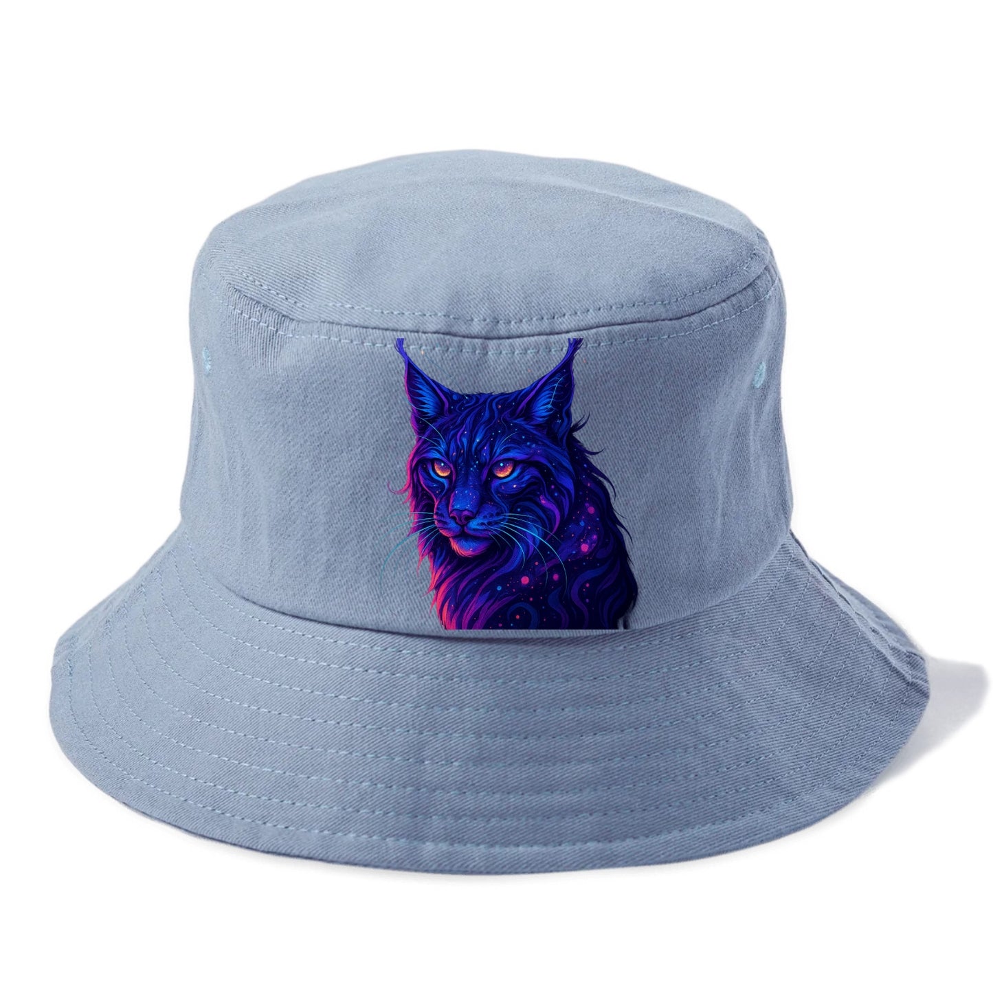 Stealthy lynx with ear tufts forming constellation patterns, nebula spots across the - Bucket Hat - Summer Sky(Blue)