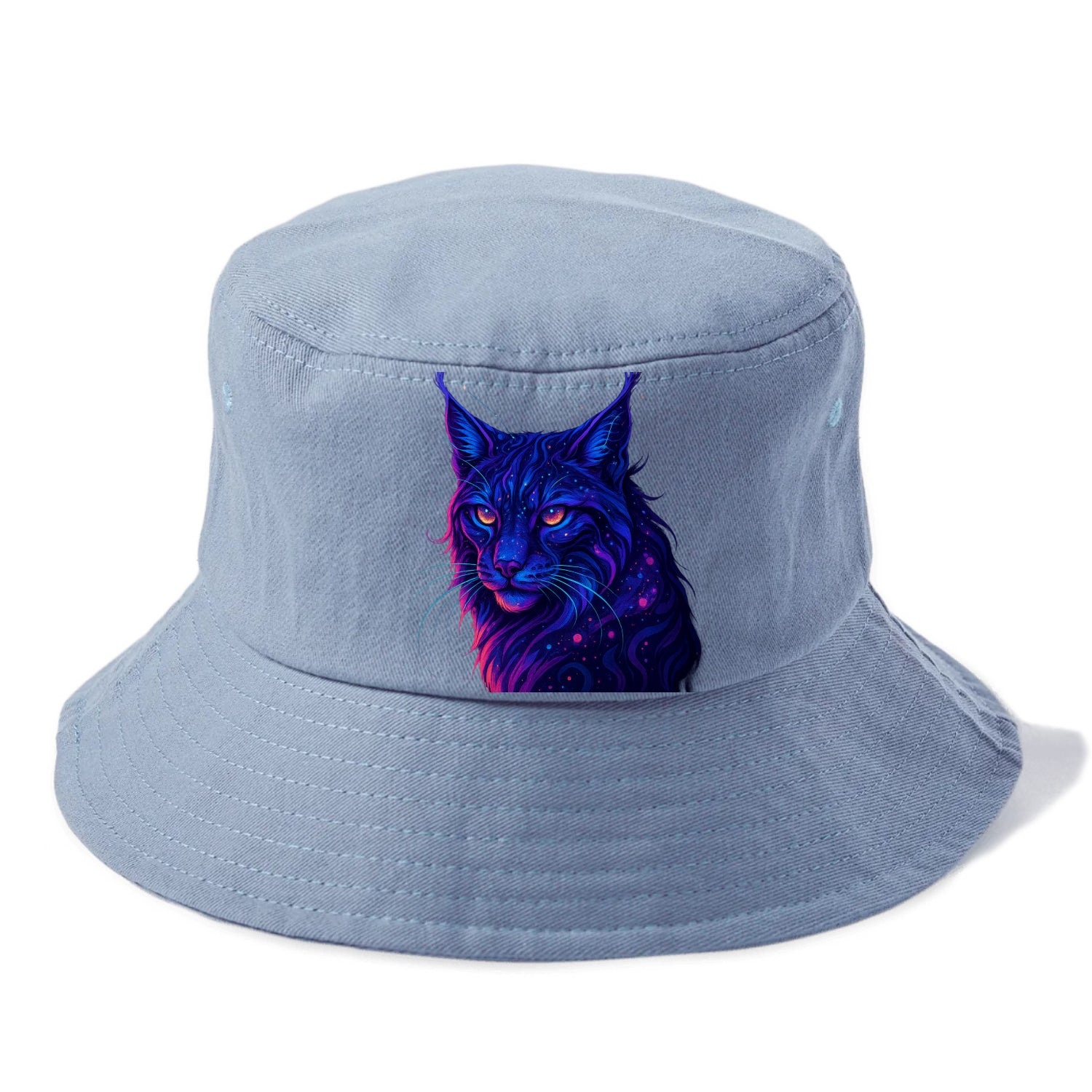 Stealthy lynx with ear tufts forming constellation patterns, nebula spots across the - Bucket Hat - Summer Sky(Blue)