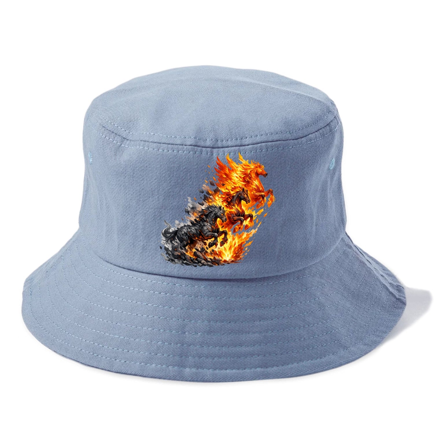 INFERNO STALLION | Horse made entirely of living flames | Blazing mane and tail | Fire - Bucket Hat - Summer Sky(Blue)