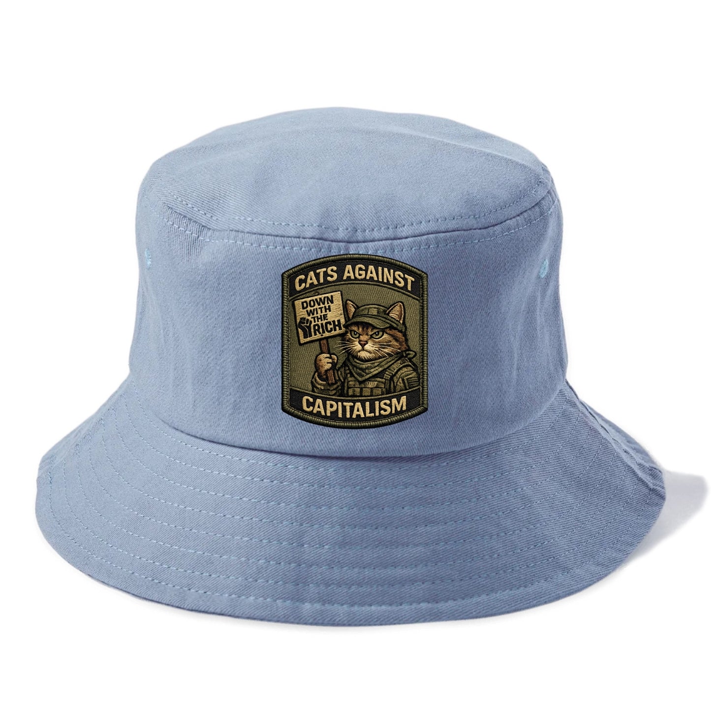 CATS AGAINST CAPITALISM - cat with protest sign in red , political cat - Bucket Hat - Summer Sky(Blue)