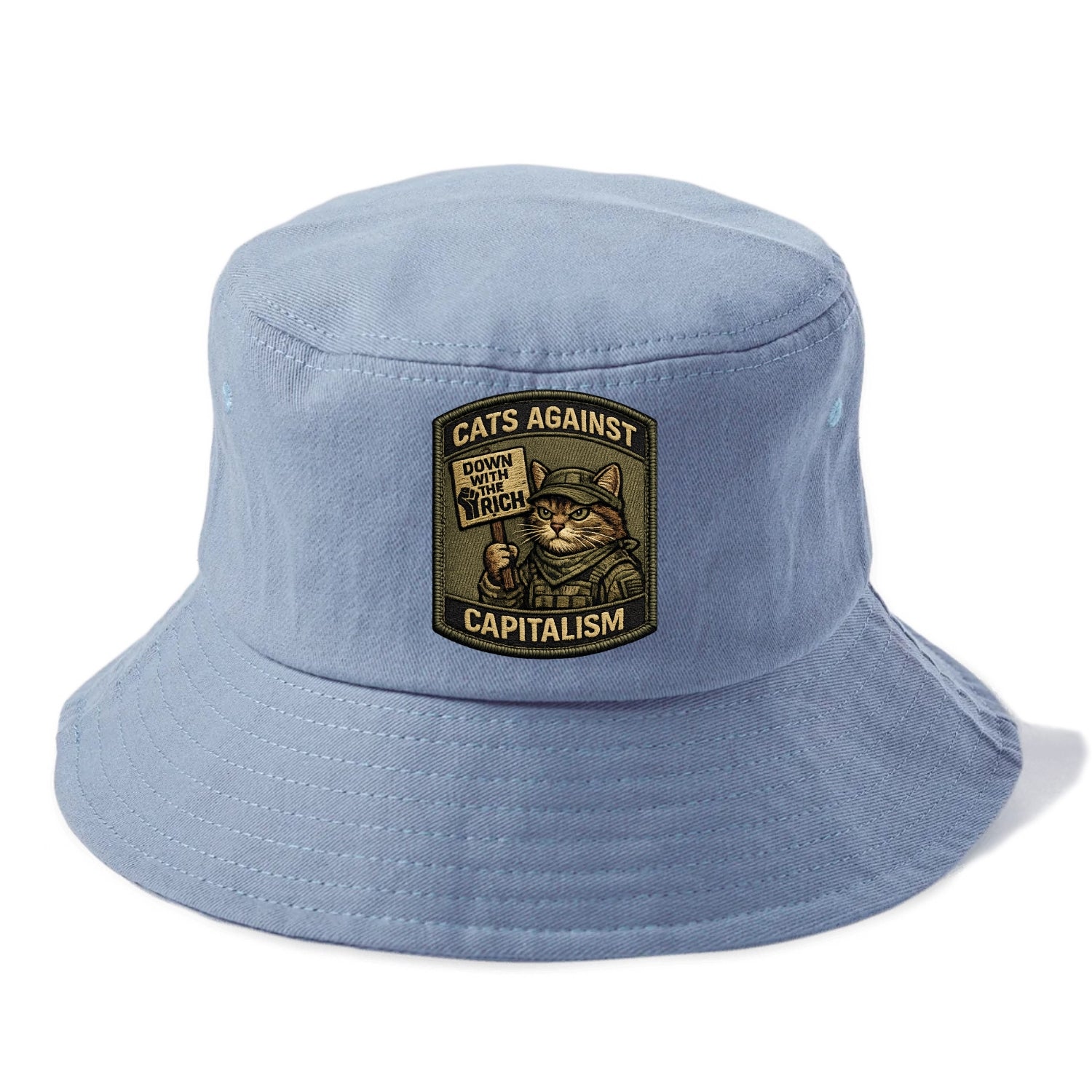 CATS AGAINST CAPITALISM - cat with protest sign in red , political cat - Bucket Hat - Summer Sky(Blue)