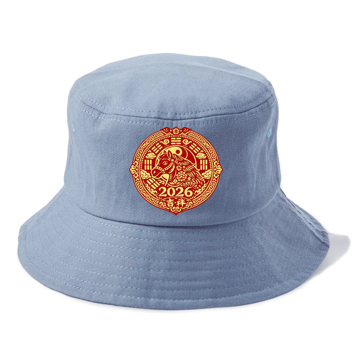 LUCKY HORSE MEDALLION | Circular medallion with horse profile | Intricate Chinese - Bucket Hat - Summer Sky(Blue)
