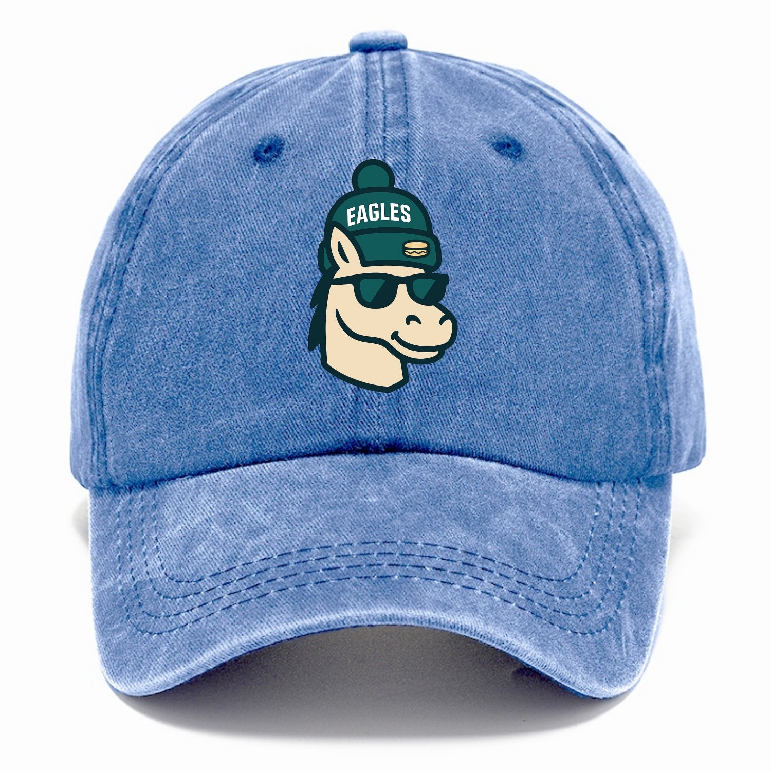 Philadelphia Horse wearing Eagles beanie with cheesesteak patch and wayfarer - Classic Cap - Summer Sky(Blue)