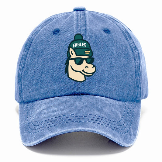 Philadelphia Horse wearing Eagles beanie with cheesesteak patch and wayfarer - Classic Cap - Summer Sky(Blue)