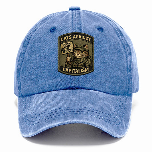CATS AGAINST CAPITALISM - cat with protest sign in red , political cat - Classic Cap - Summer Sky(Blue)