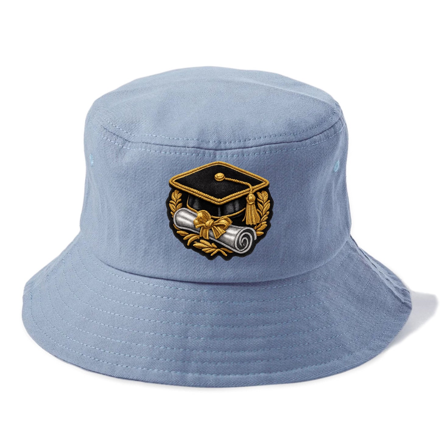 GRADUATION CAP - mortarboard with diploma in black and gold , achievement - Bucket Hat - Summer Sky(Blue)
